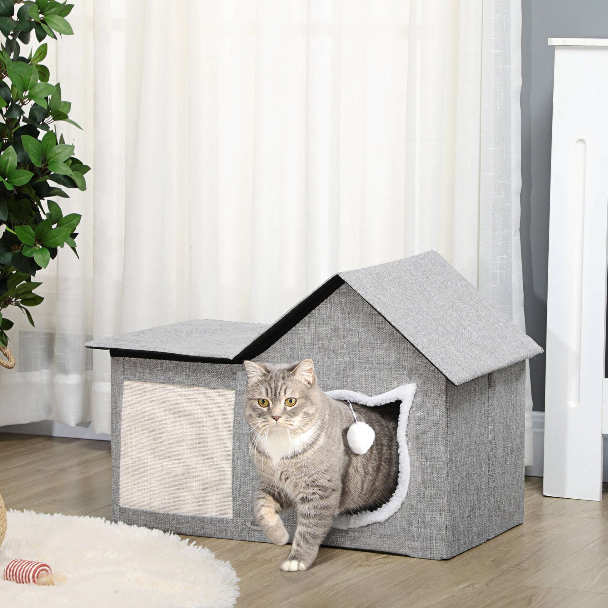 Pawhut Caseta Para Gatos Con Almohadilla Para Rascar Cojín Suave 65x41x45,5 Cm_1