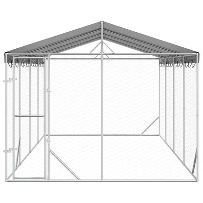 Perrera De Exterior Con Toldo Acero Galvanizado Plata 3x6x2,5 M_3