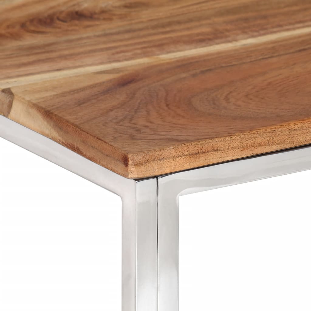 Mesa De Centro Acero Inoxidable Y Madera Maciza Acacia Plateado_2
