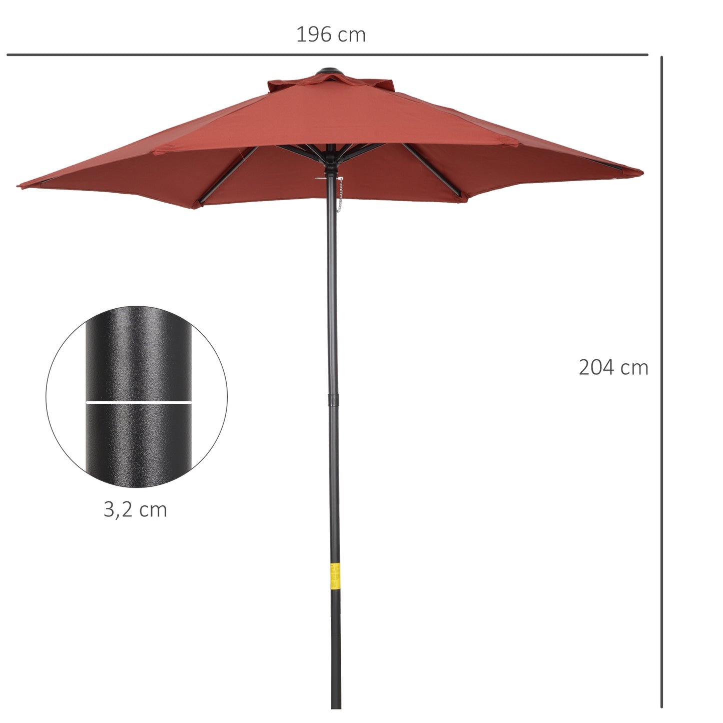 Outsunny Sombrilla Jardín Ø2x2 M Parasol De Aluminio Con Poste Desmontable Rojo_2