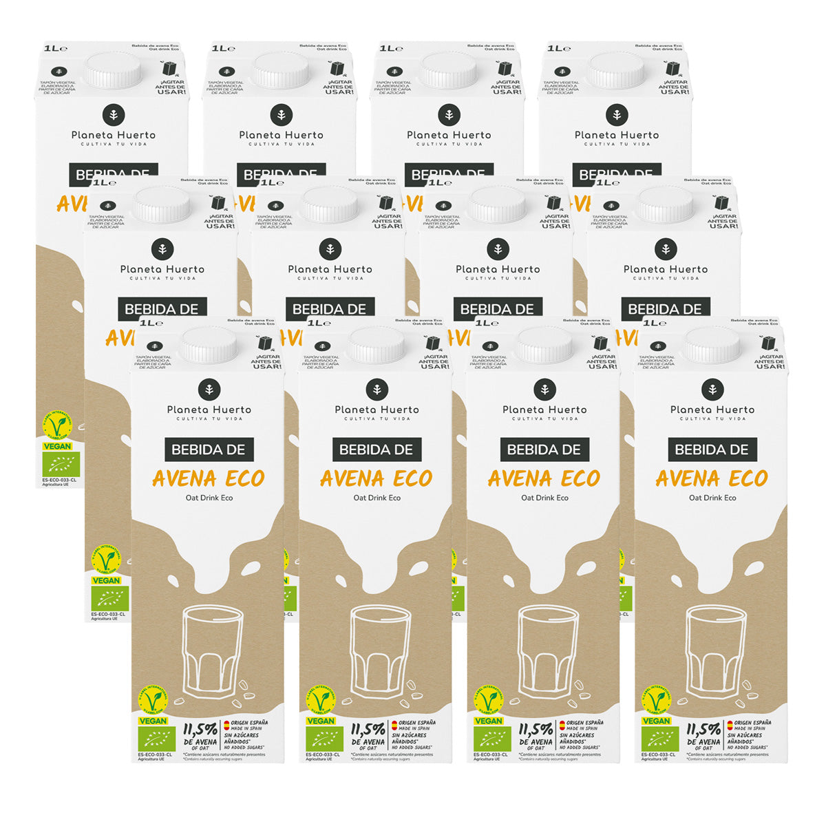 Pack de 12 bebidas de aveia Planeta Huerto ECO 1L