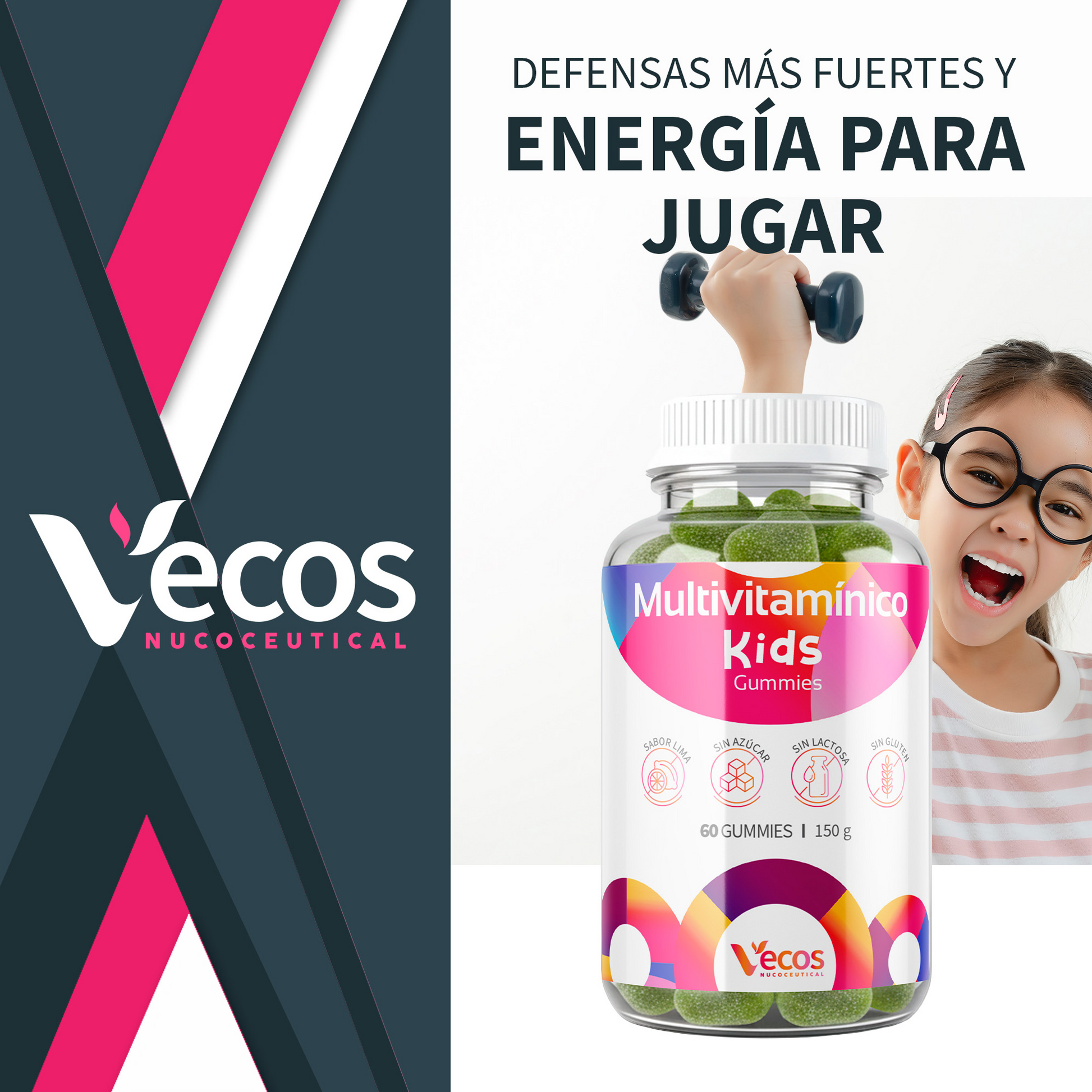 Multivitamínico Infantil Vecos 60 Gummies | Defensas Y Crecimiento | Vitaminas A, C, D + B_1