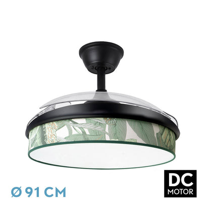 Ventilador Dc Moda 72w Negro/hoja Verde 91d 3aspas 7200lm 3000k, 4000k, 6000k Remoto+ Memoria+ Temporizador_0