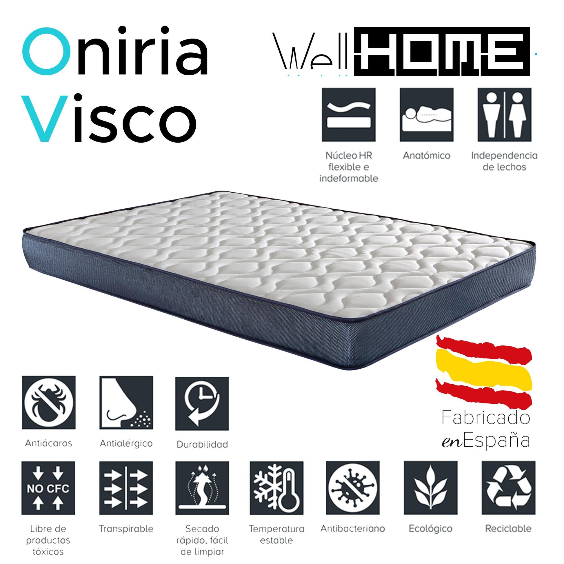 Colchón Oniria Visco 135x190cm Altura 18cm Transpirable Adaptable Hipoalergénico_1
