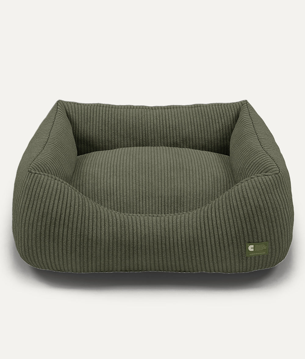 Cafide Cama De Material Reciclado Para Perro Con Tejido De Pana Verde. Modelo Snozy._0