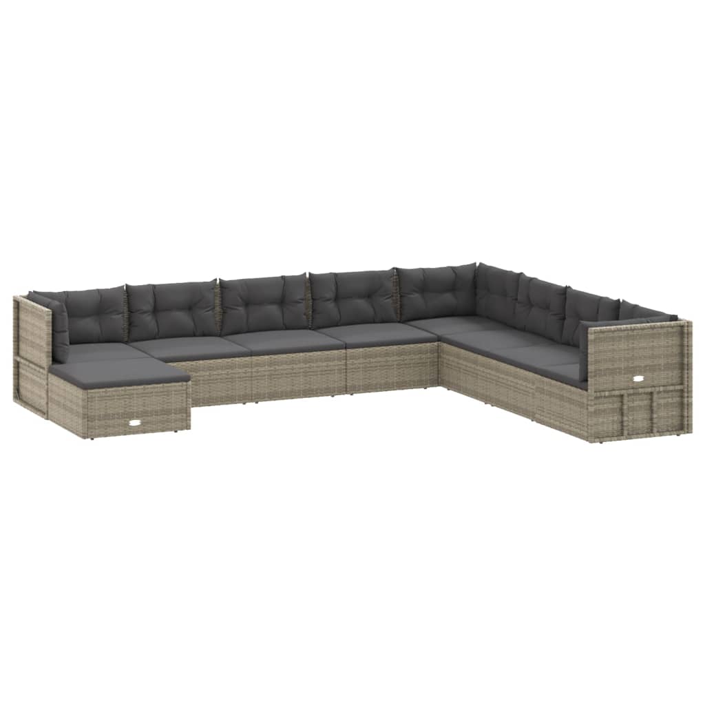 Vidaxl Set De Muebles De Jardín 9 Pzas Y Cojines Ratán Sintético Gris_0