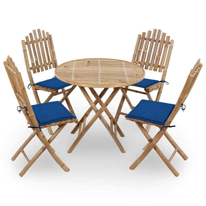 Vidaxl Set De Comedor Exterior Plegable 5 Piezas Con Cojines Bambú_0