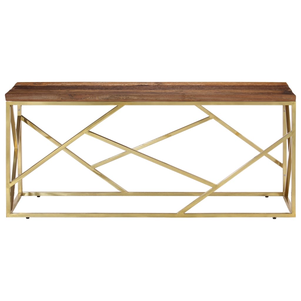 Mesa De Centro De Acero Inoxidable Dorado Y Madera Maciza_1