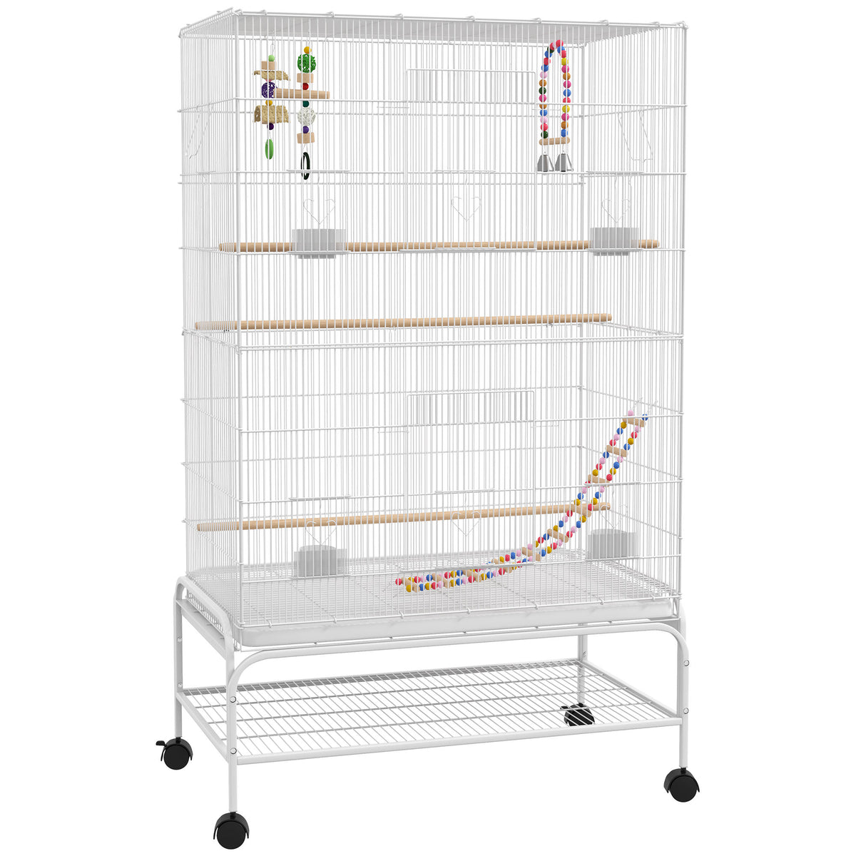 Jaula Para Pájaros Pawhut Acero, Pp Blanco 79x49x133 Cm_0