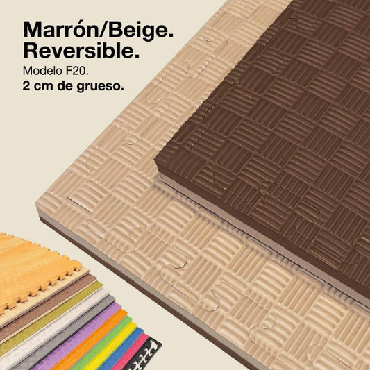 Tatami Puzzle 2cm 100x100cm, Pack 4 Unidades – Superficie 5 Líneas Marrón/beige Jowy_0
