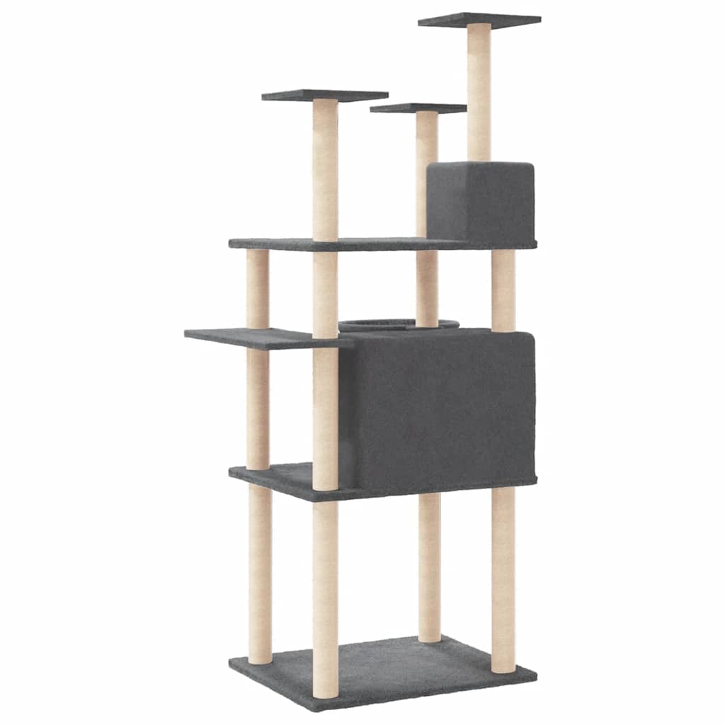 Rascador Para Gatos Con Postes De Sisal Gris Oscuro 166 Cm_4