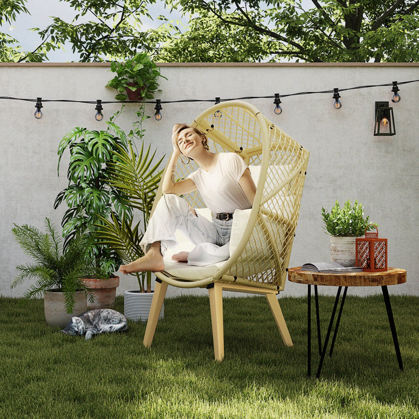 Outsunny Silla De Ratán En Forma De Huevo Con Reposacabezas 88x85x143cm Natural_1