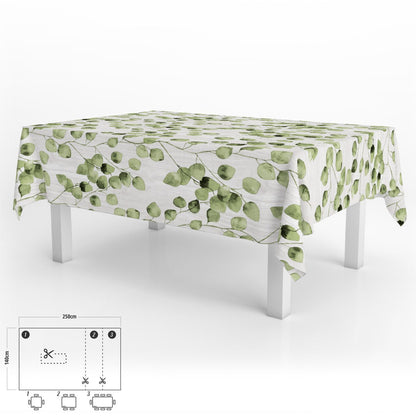Mantel Hule Rectangular Hojas Verdes Impermeable Antimanchas Pvc 140x250 Cm.  Recortable Uso Interior Y Exterior_0