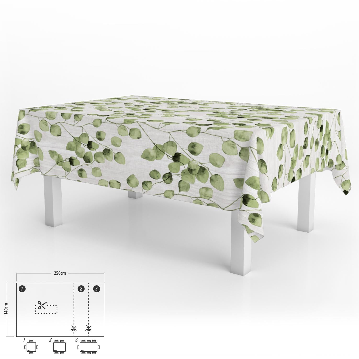 Mantel Hule Rectangular Hojas Verdes Impermeable Antimanchas Pvc 140x250 Cm.  Recortable Uso Interior Y Exterior