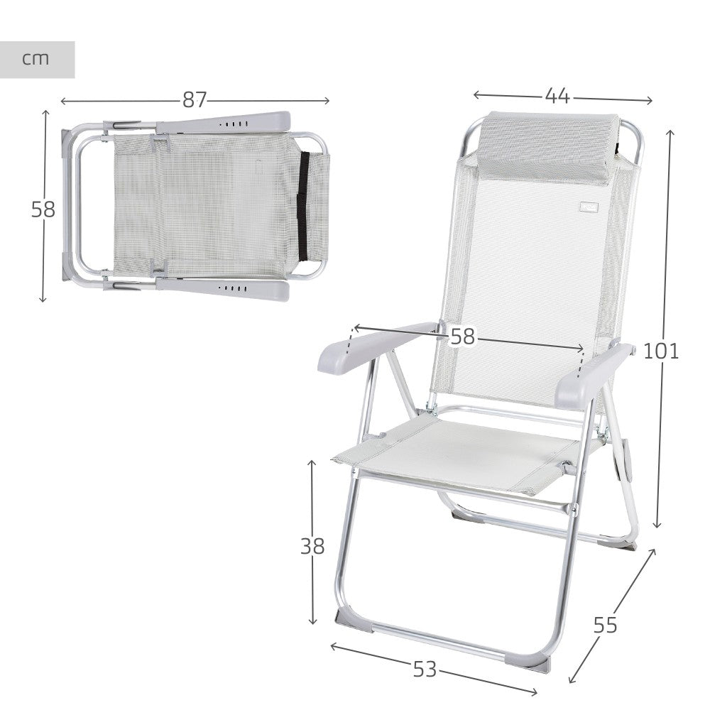 Silla Plegable Camping Antivuelco Y Multiposición Gris C/cojín Aktive_3