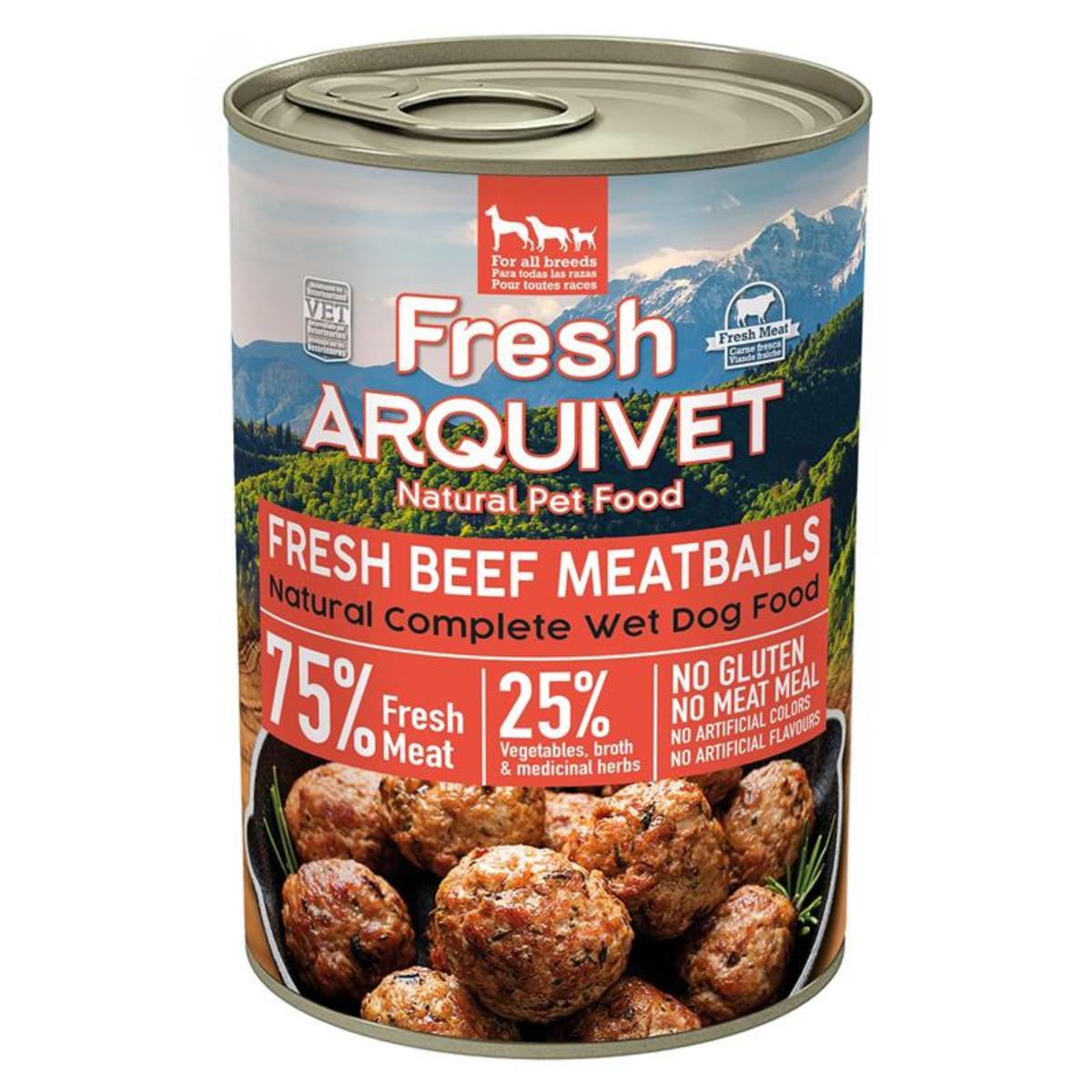Arquivet Almôndegas de Carne Fresca 400g Ração húmida para cães com carne de vaca, batata-doce e cenoura