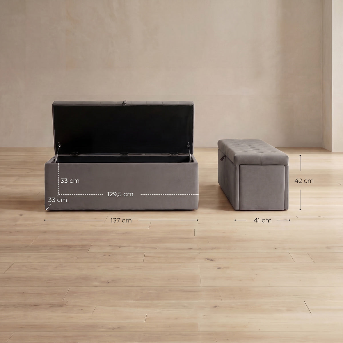 Homcom Puff Almacenaje Banco Almacenaje 141l 137x41x42 Cm Carga 240 Kg Gris_2