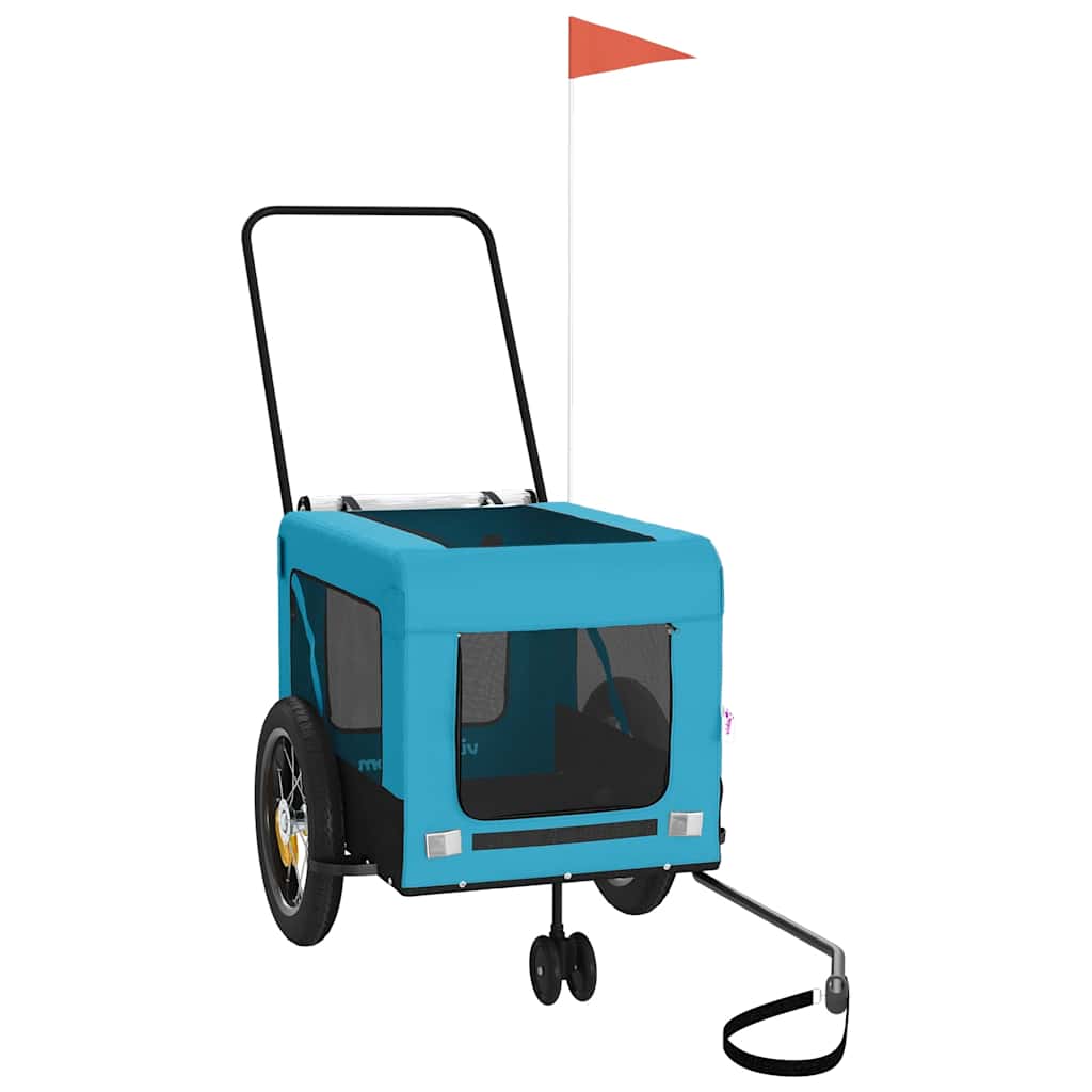 Remolque De Bicicleta Mascotas Hierro Tela Oxford Azul Negro_3
