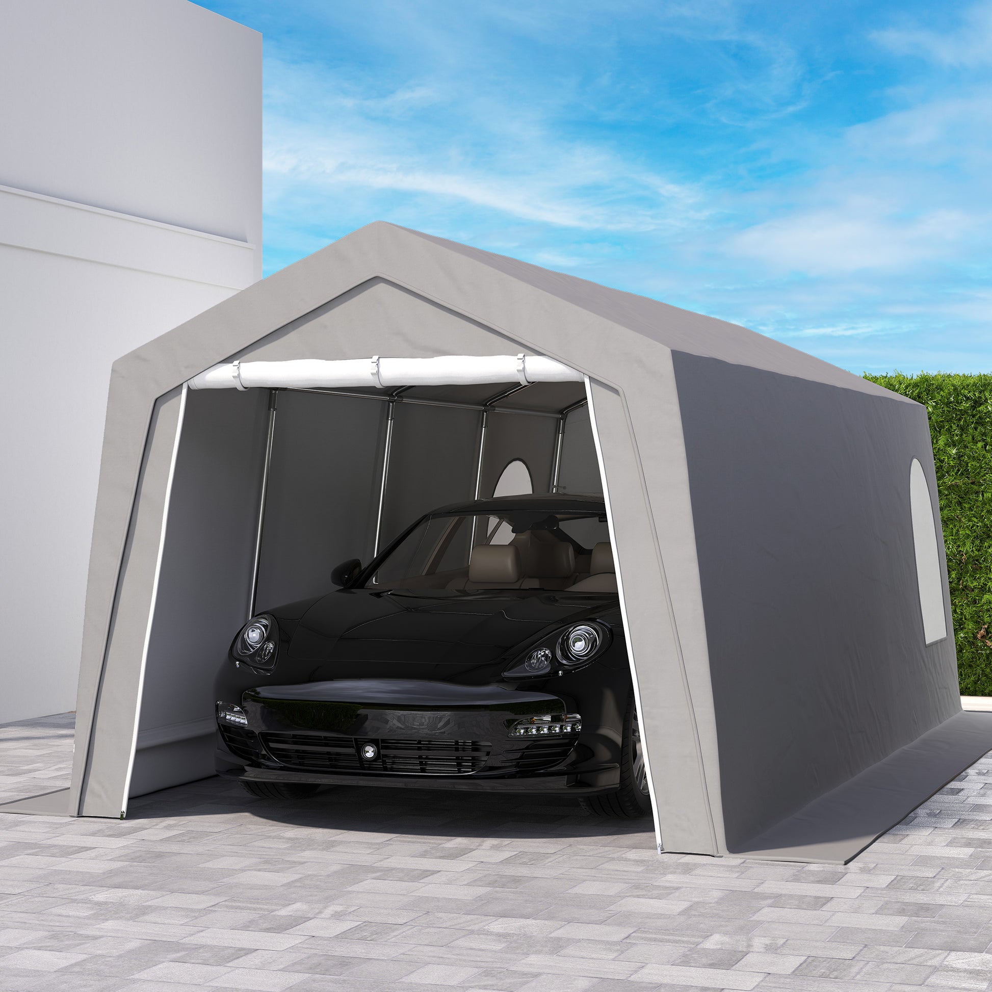Outsunny Cobertizo Jardín Exterior 300x597x257 Cm Impermeable Gris_3