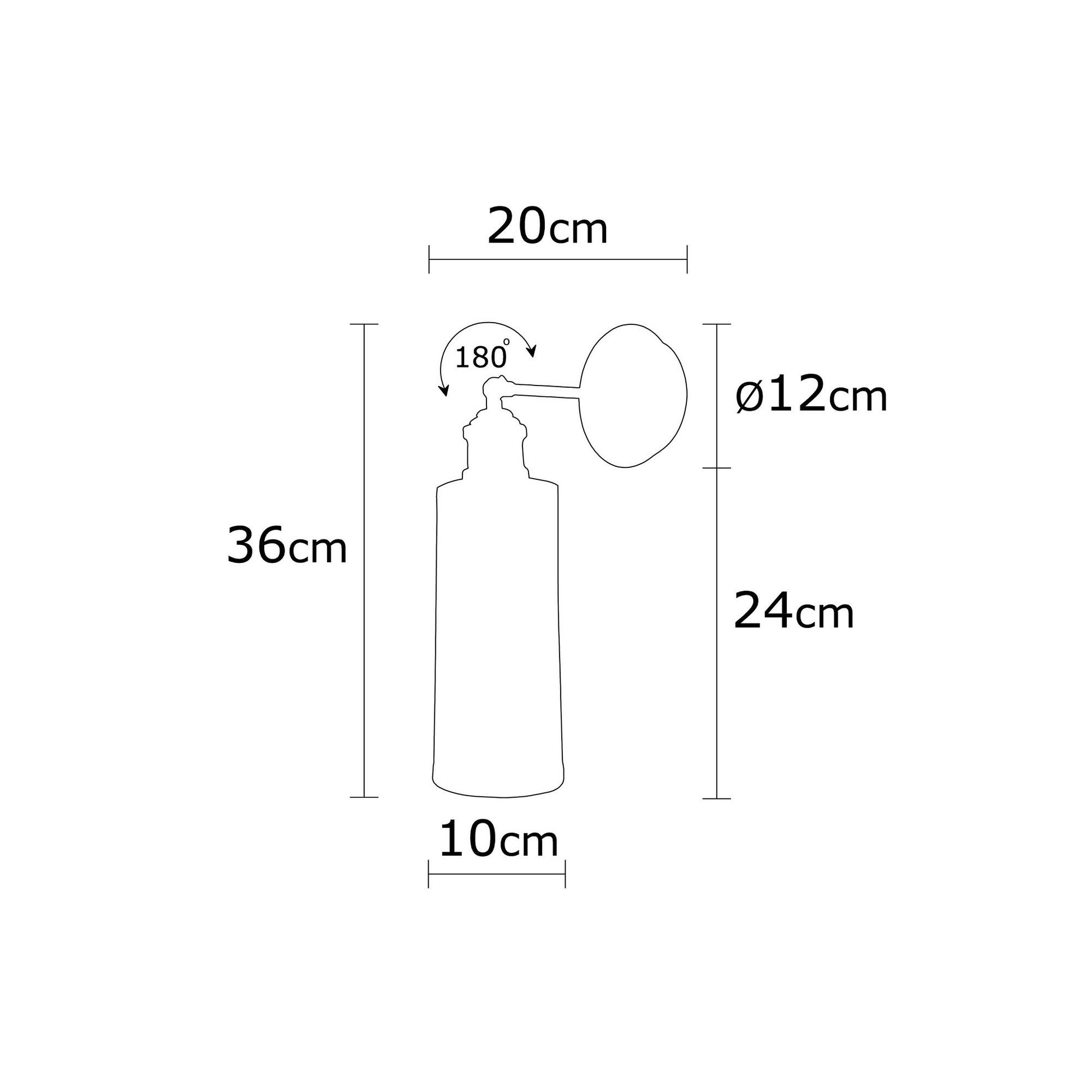 Aplique De Pared, Metal , Negro, 10x10x36, Casquillo E 27 Max 40 W