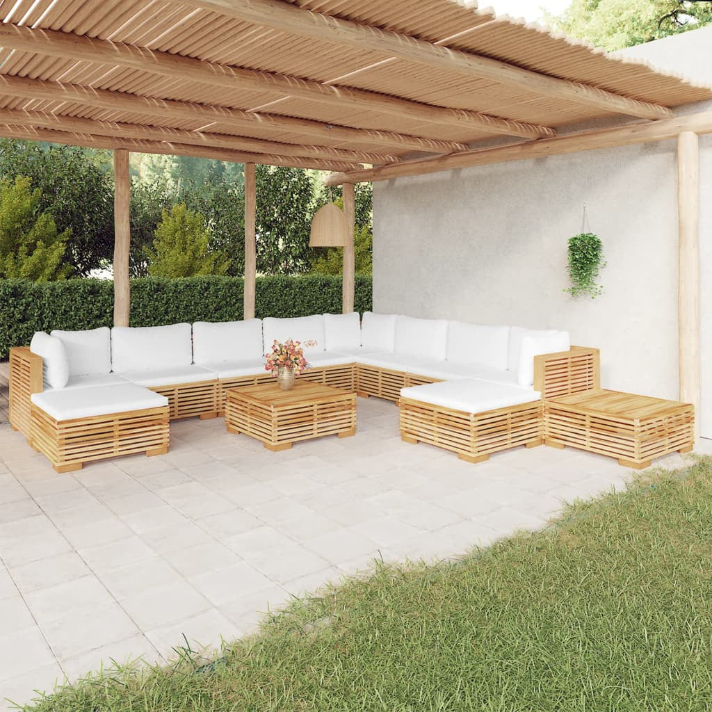 Vidaxl Juego Muebles De Jardín 12 Piezas Y Cojines Madera Maciza Teca_1