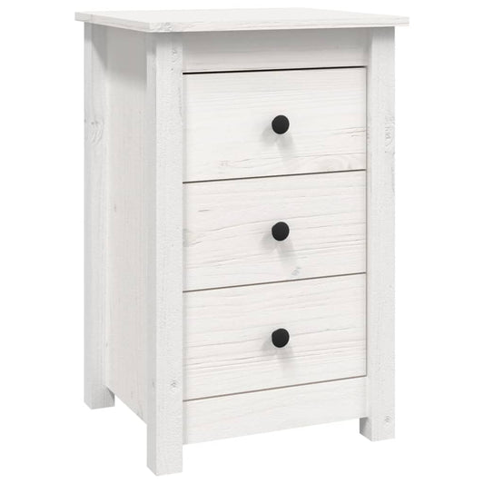 Mesita De Noche Madera Maciza De Pino Blanco 40x35x61,5 Cm_0