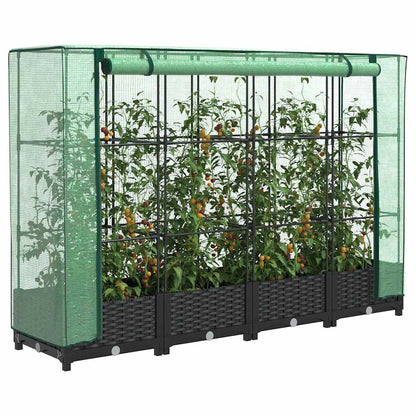 Jardinera Elevada Con Cubierta De Invernadero Aspecto Ratán 160x40x123 Cm_1