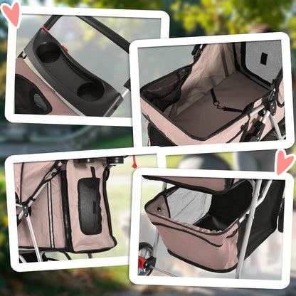 Pawhut Carrito Para Perros Plegable Con Toldo Ajustable 75x45x97 Cm Café_3