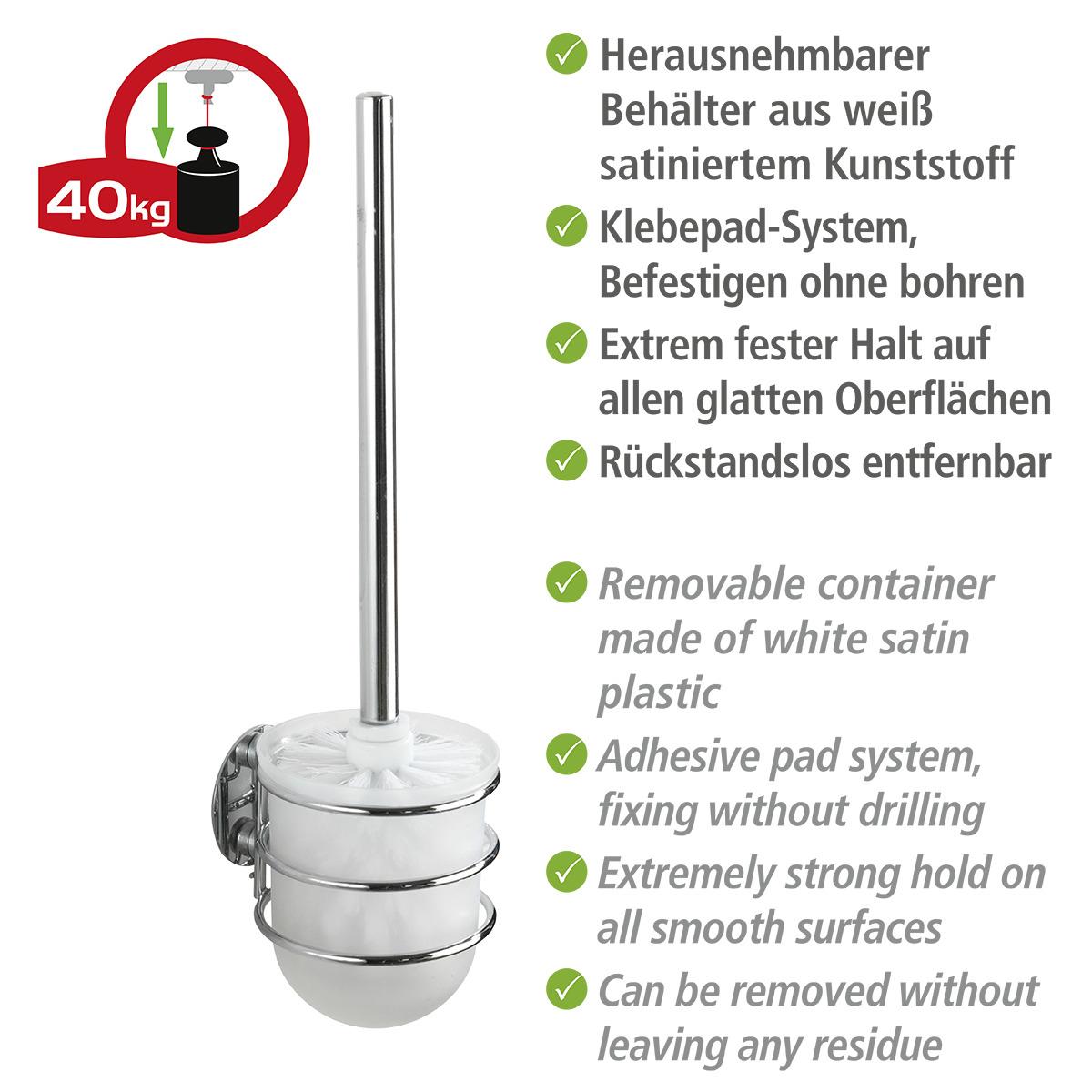 Suporte para escova de sanita de parede Wenko Turbo Loc, aço inoxidável, fixação sem perfuração