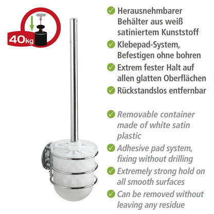 Suporte para escova de sanita de parede Wenko Turbo Loc, aço inoxidável, fixação sem perfuração