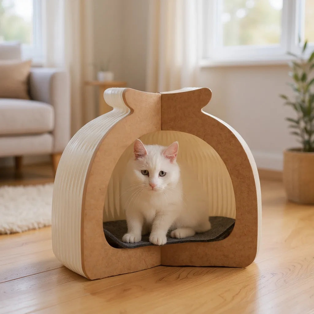 Cama Plegable Para Gatos Génova Con Estructura De Papel Kraft Y Cartón Reciclado Althea Living 49x44x35cm_3