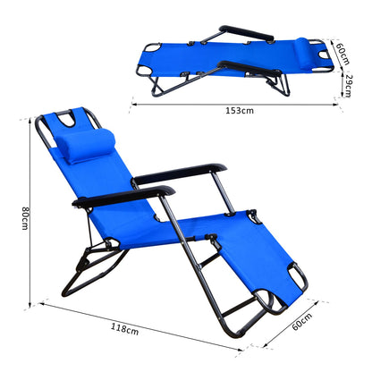 Outsunny Tumbona Reclinable Y Plegable Con Respaldo Ajustable 118x60x80cm Azul_2