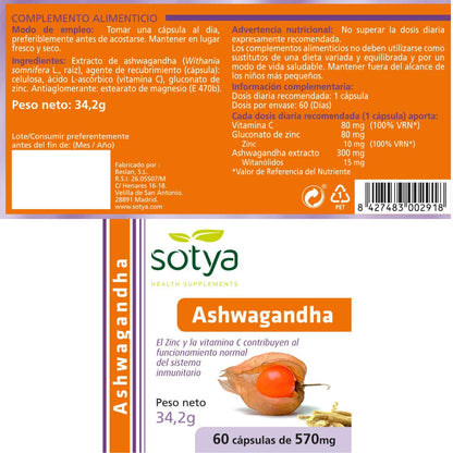 Ashwagandha 570 mg Sotya 60 Cápsulas