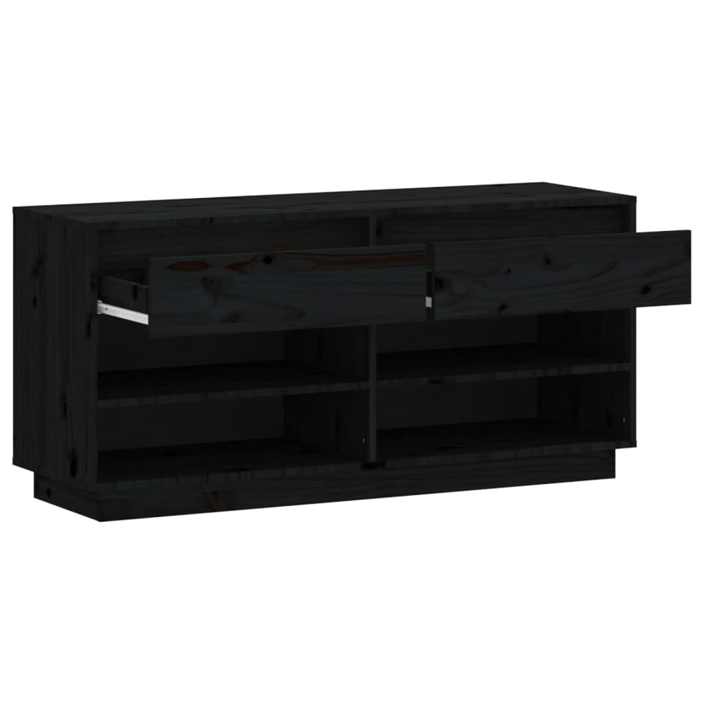 Mueble Zapatero De Madera Maciza De Pino Negro 110x34x52 Cm / Vetonek_3