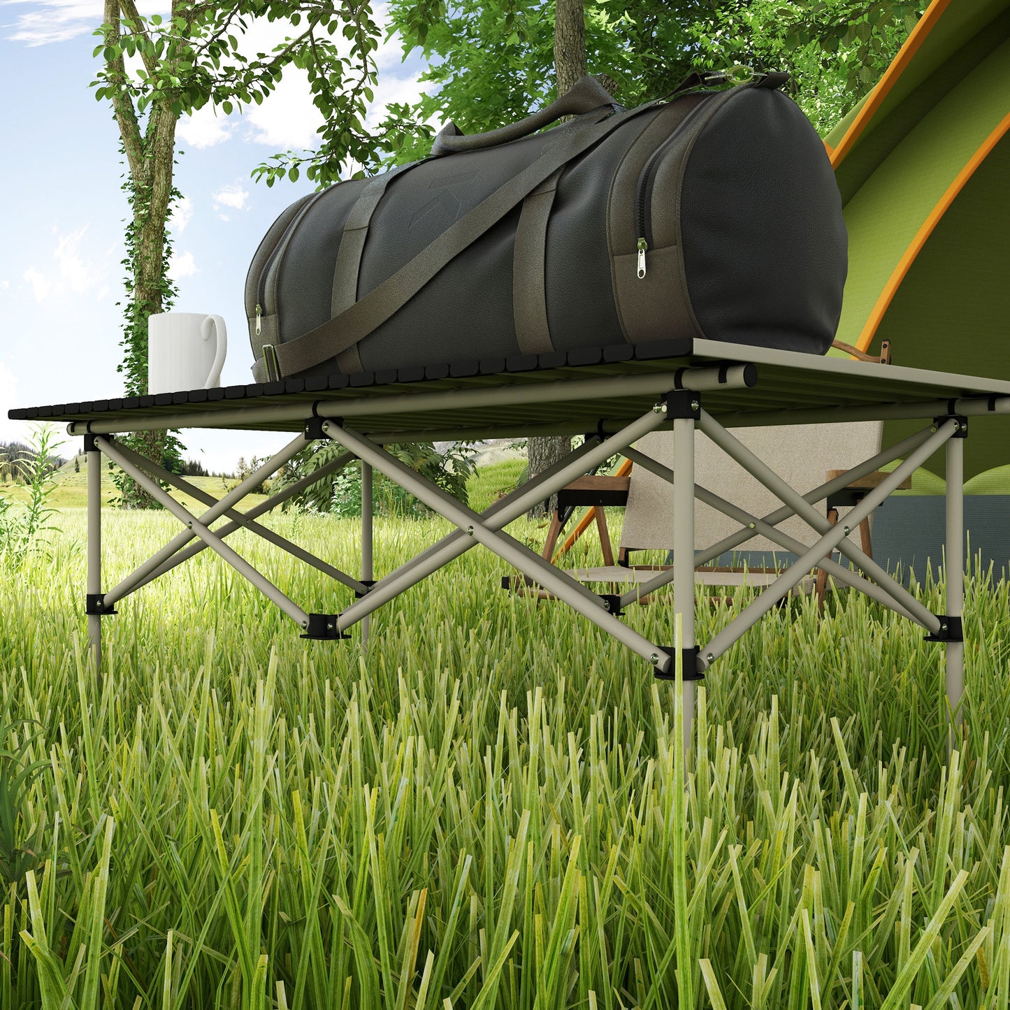 Outsunny Mesa Plegable Camping De Aluminio Con Tapa Enrollable 95x55x50 Cm Caqui_3
