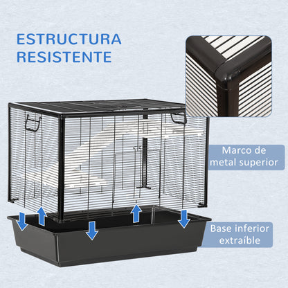 Pawhut Jaula Pequeña Para Roedores 80x48x58cm 2 Puertas 2 Rampas 2 Plataformas_5