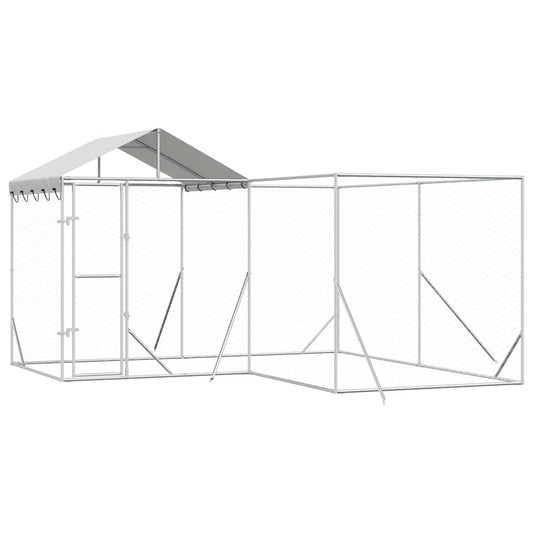 Perrera De Exterior Con Techo Acero Galvanizado Plata 4x4x2,5 M_0