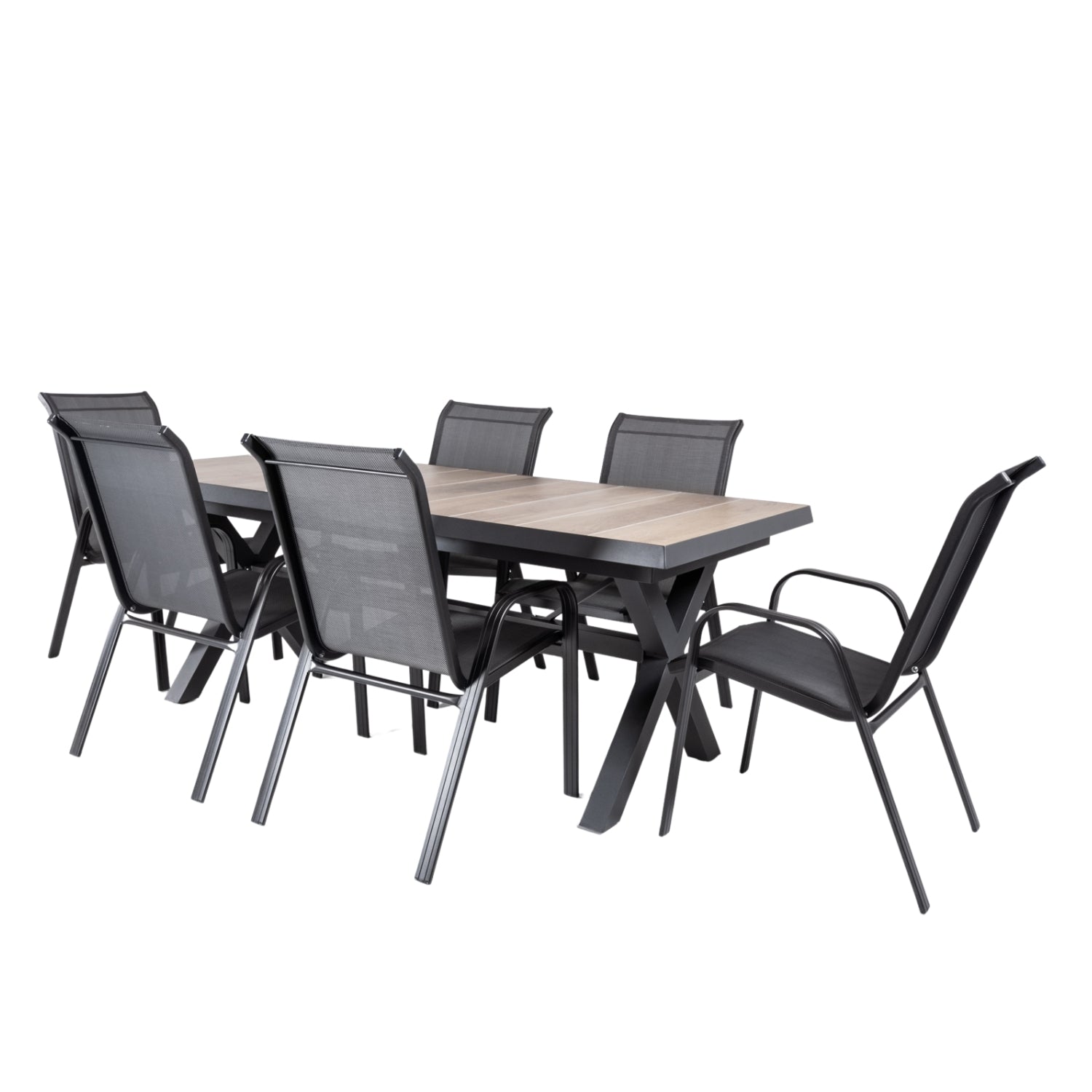 Conjunto De Mesas Y Sillas Apilables Para Exterior, Mesa Extensible 202 A 264 Cm, Aluminio Y Cerámica, Color Antracita_0
