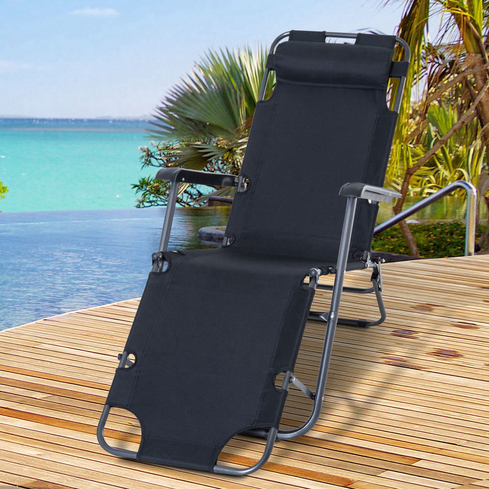 Outsunny Tumbona Reclinable Y Plegable Con Respaldo Ajustable 135x60x89 Cm Negro_1