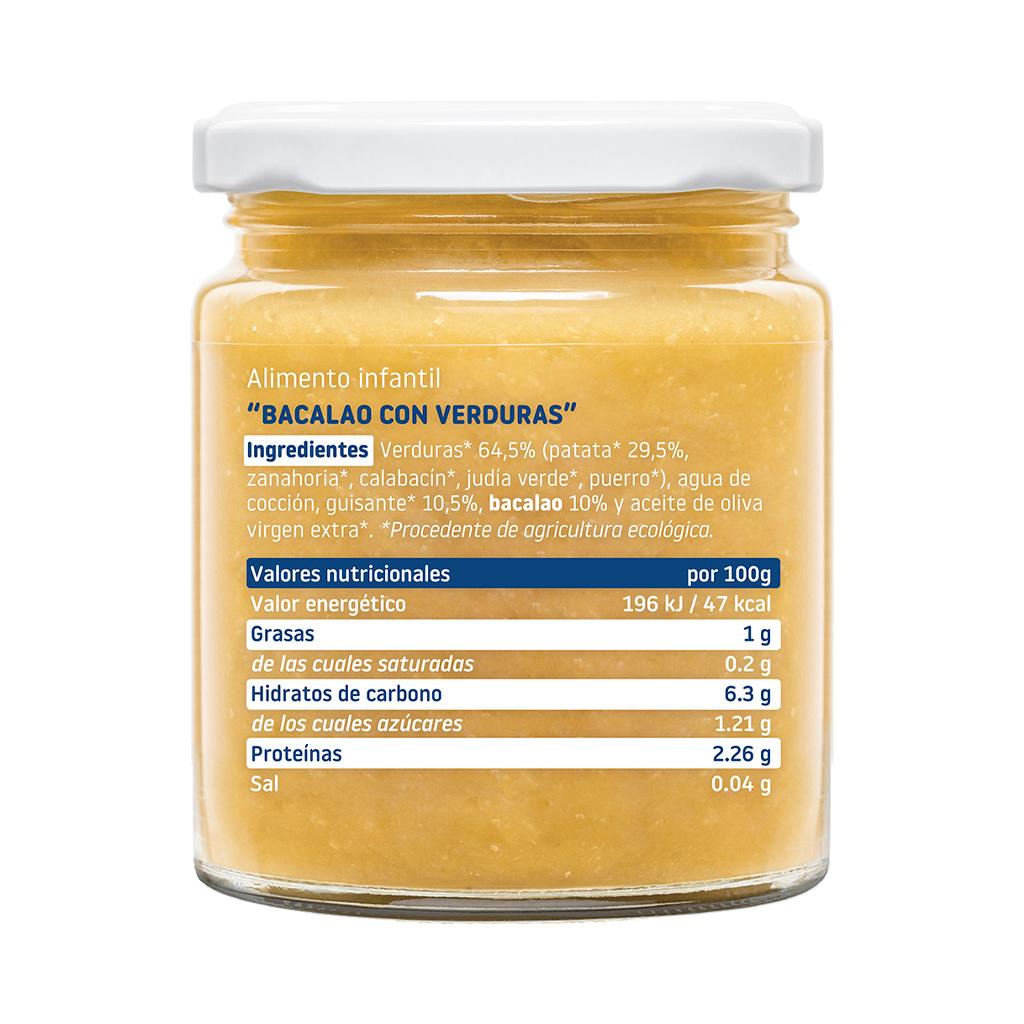 Pote biológico de legumes biológicos com bacalhau 230g.