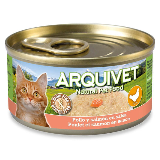 Frango e salmão com molho Arquivet 80 g Ração húmida para gatos
