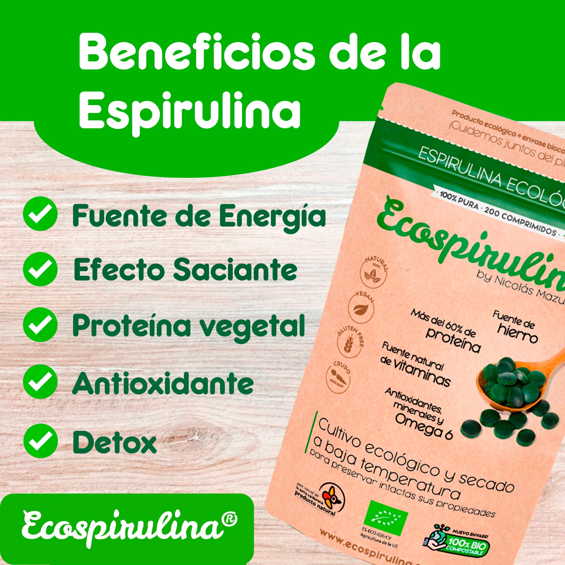 Espirulina Ecológica Cultivada En España Ecospirulina 200 Comprimidos_4