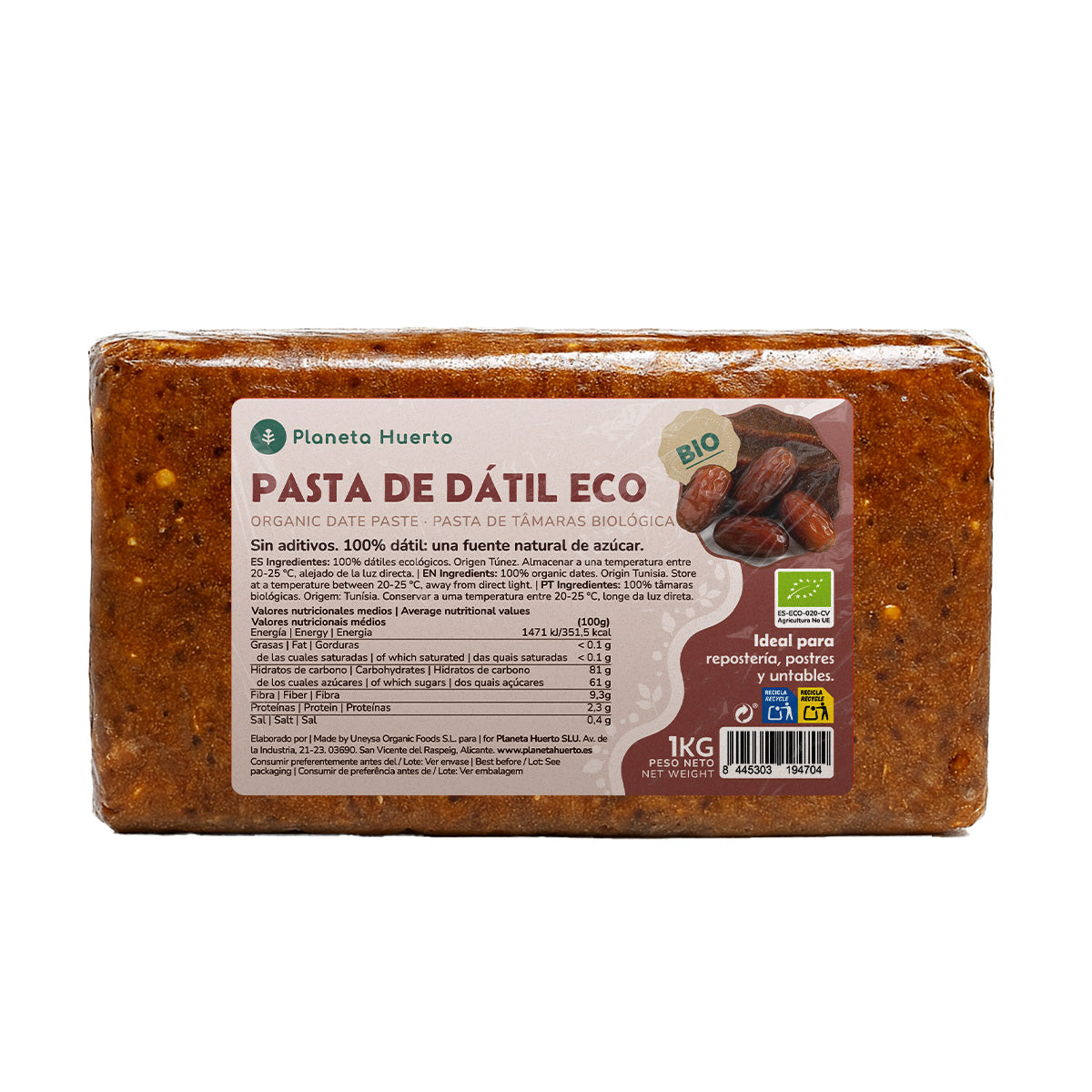 Pasta de tâmaras 100% natural Planeta Huerto 1 kg