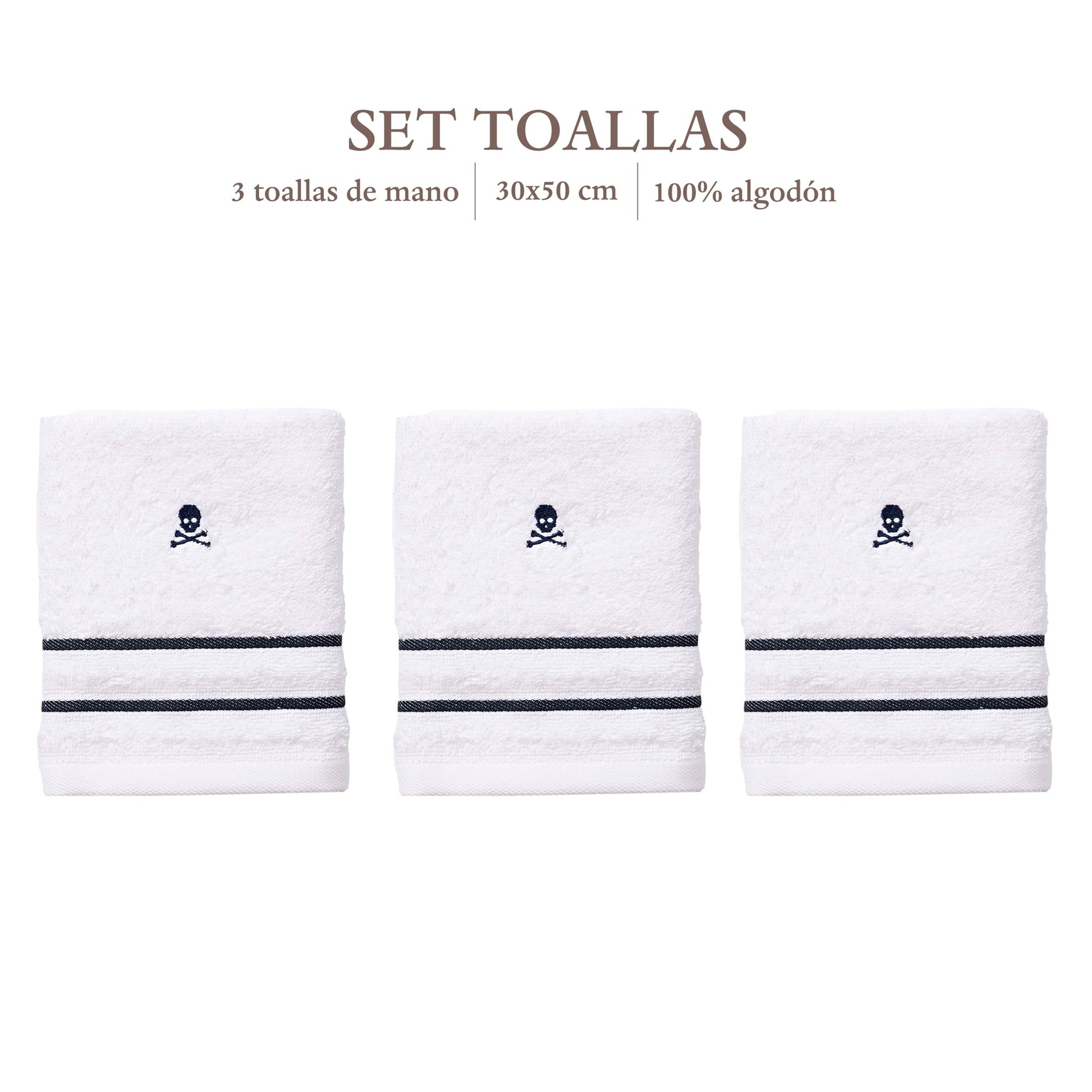 Set De 3 Toallas De Mano 30x50cm, 100% Algodón Con Logo Bordado Scalpers Home_1