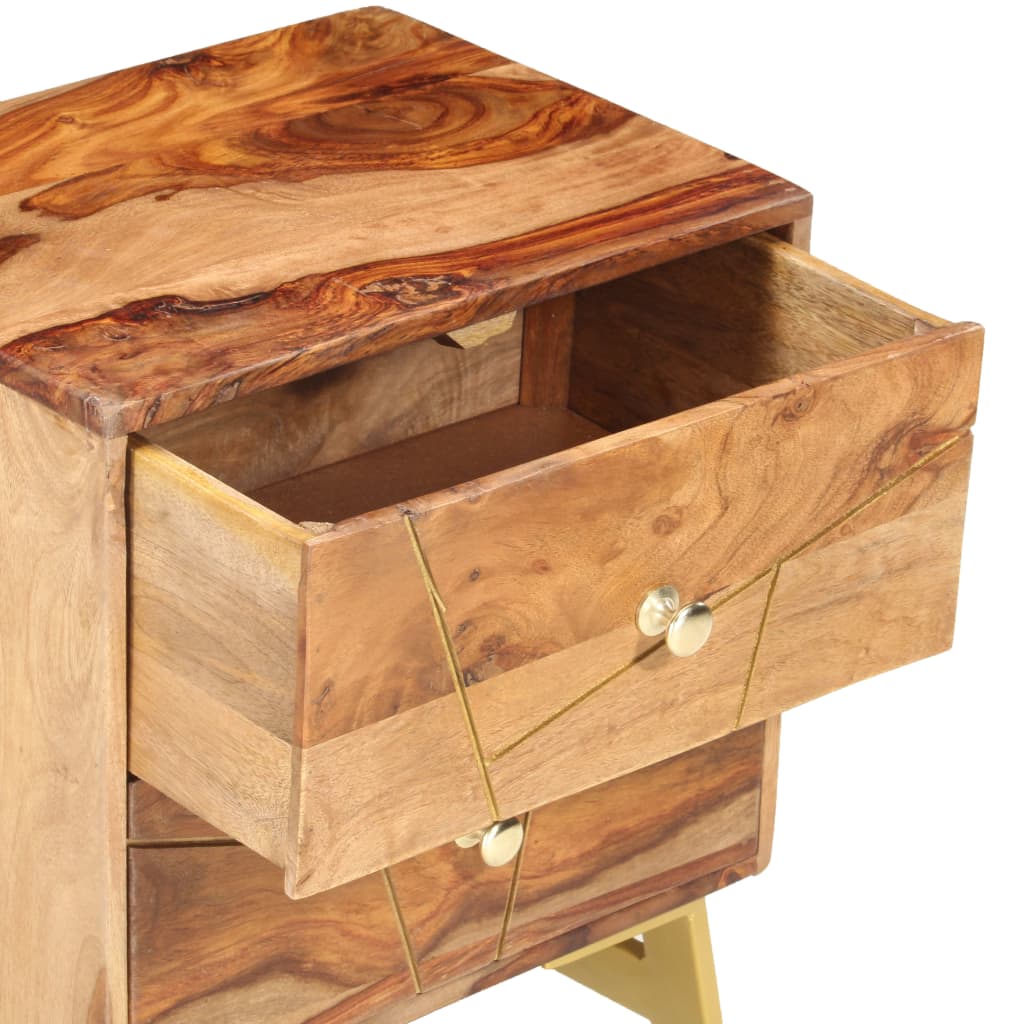 Mesita De Noche De Madera Maciza De Sheesham 40x30x50 Cm_2