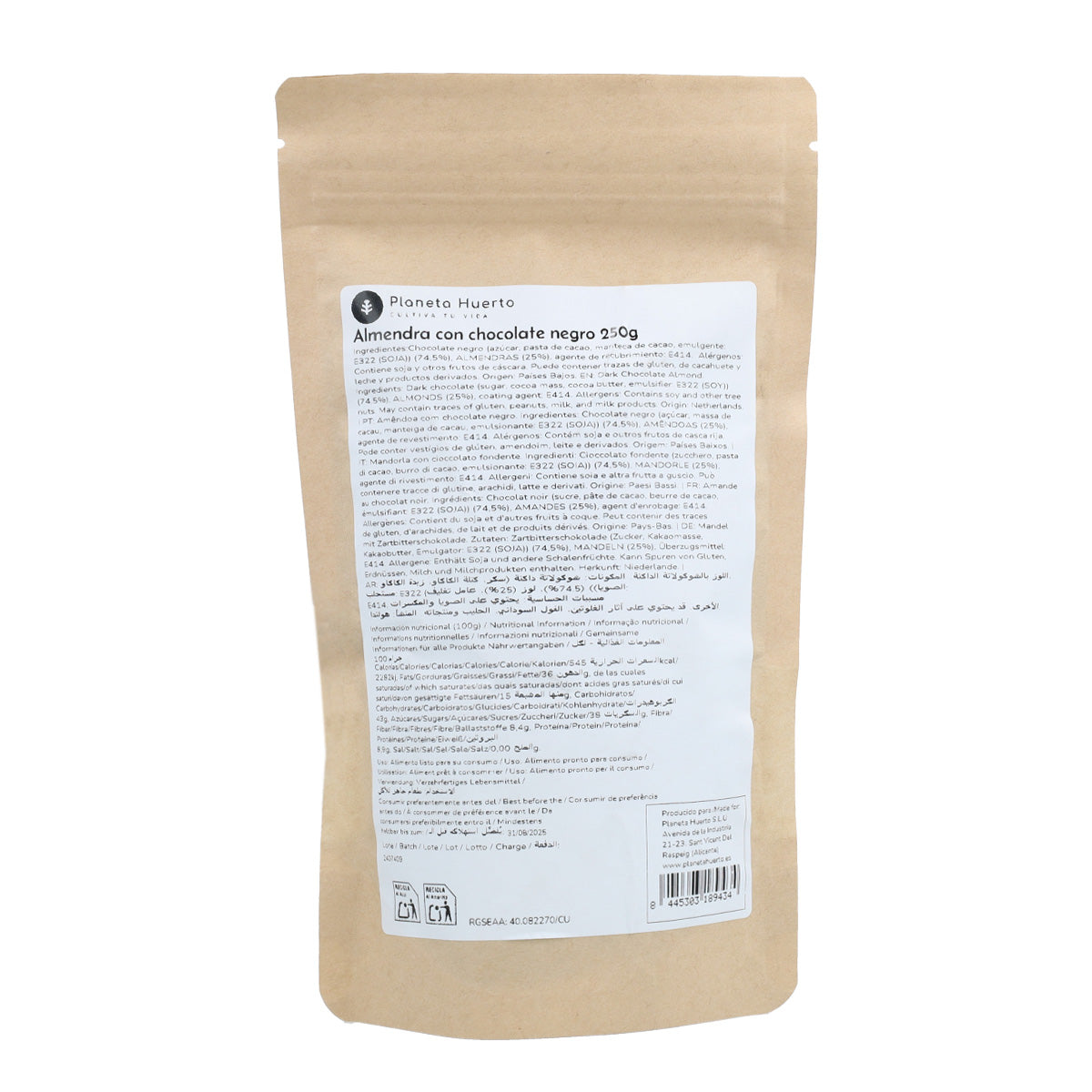 Amêndoa com chocolate negro Planeta Huerto 250 g