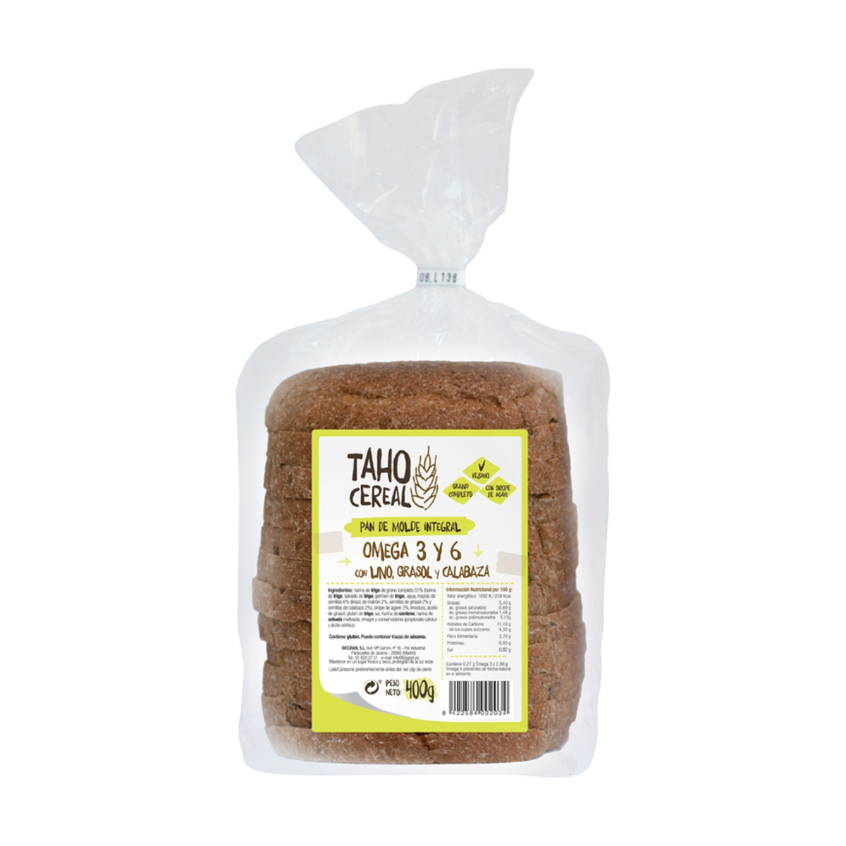 Pão integral Taho ómega com linhaça, girassol e abóbora 400 g