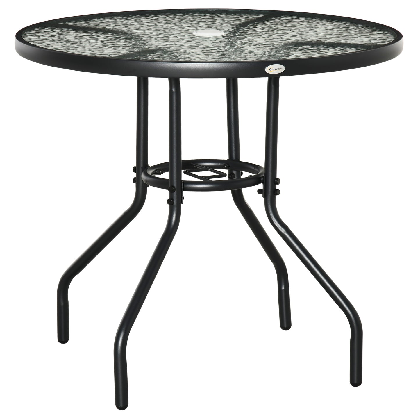 Outsunny Mesa De Jardín Redonda Ø80x72 Cm Con Agujero Para Sombrilla Negro_0
