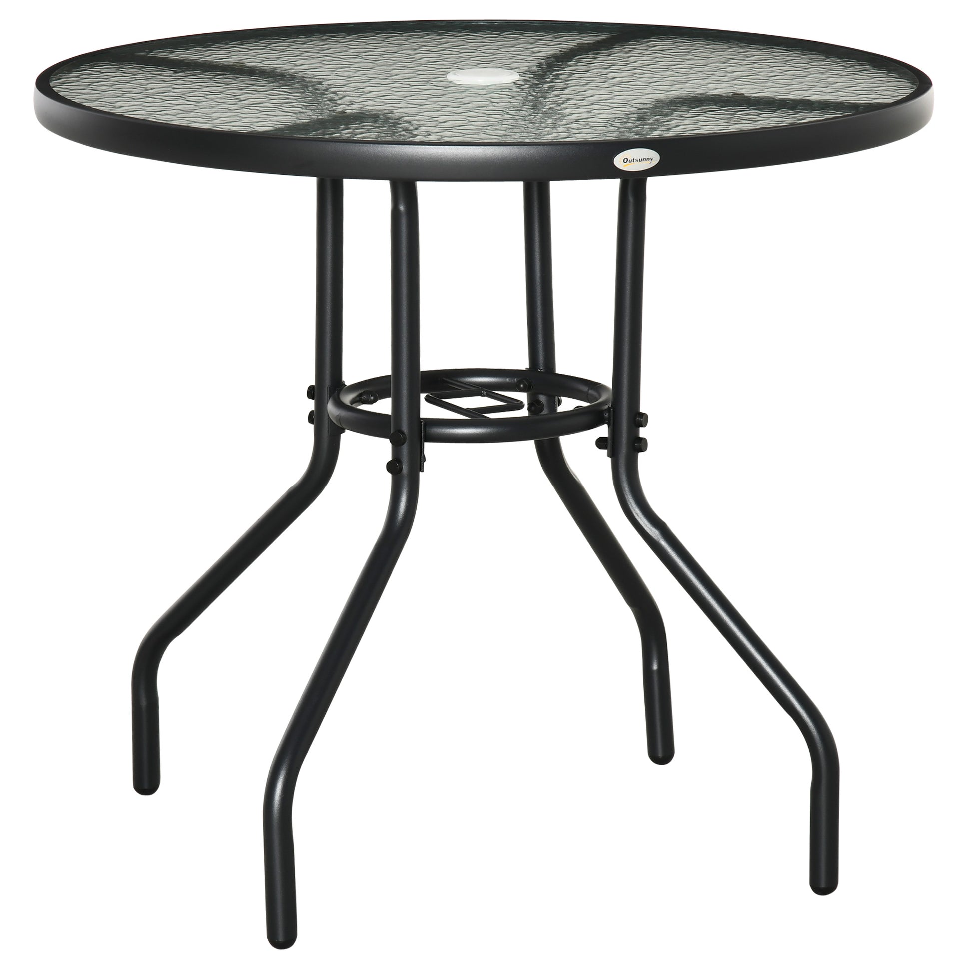 Outsunny Mesa De Jardín Redonda Ø80x72 Cm Con Agujero Para Sombrilla Negro_0