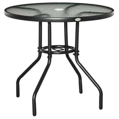 Outsunny Mesa De Jardín Redonda Ø80x72 Cm Con Agujero Para Sombrilla Negro_0